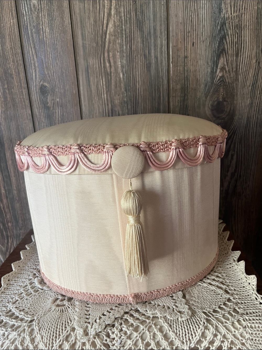 Elegant Cream and Pink Decorative Storage Box with Tassel
